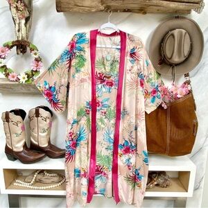 Tied dyed FLORAL boho Duster w resort shabby chic vibe